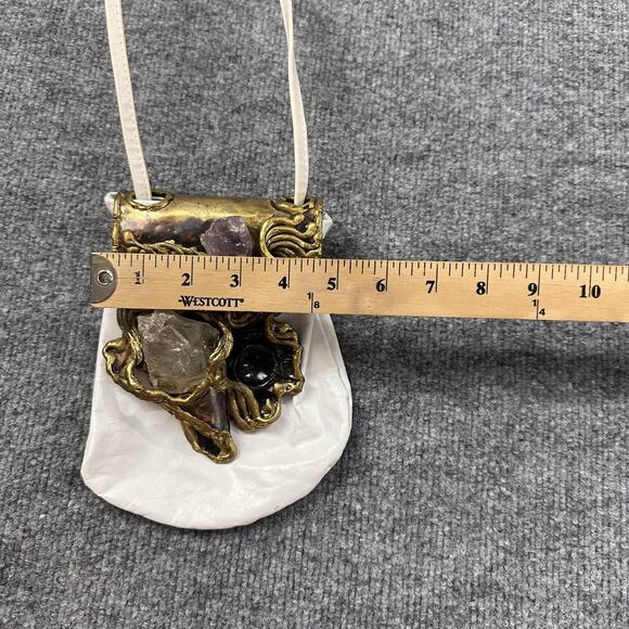 Vintage Carvalhus Crossbody Bag White Brass Crystal Amethyst Quartz Boho Artisan - Picture 8 of 11